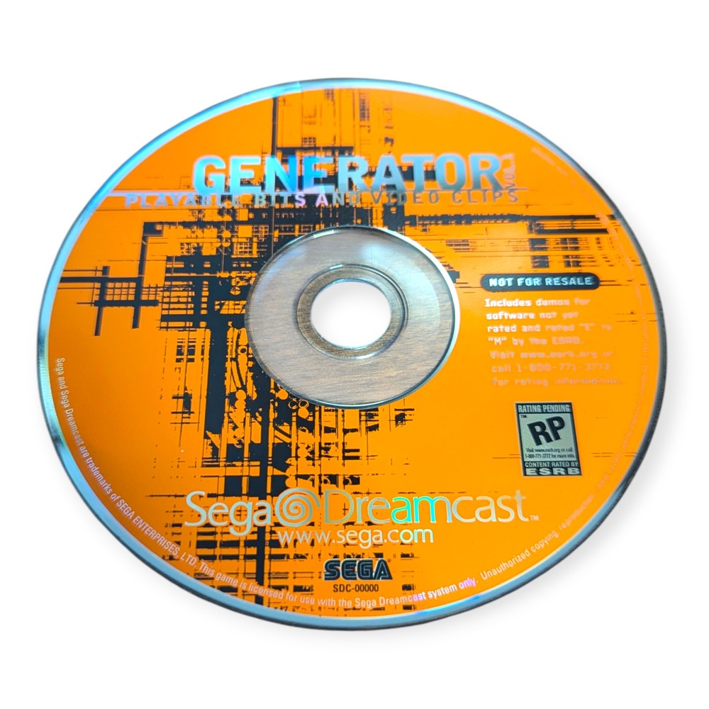 Sega Dreamcast Generator Vol 1 Playable Bits and Video Clips Demo Disc SDC-00000